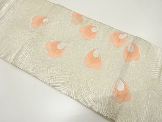 JAPANESE KIMONO / ANTIQUE FUKURO OBI / SILK / WOVEN PEACOCK FEATHERS